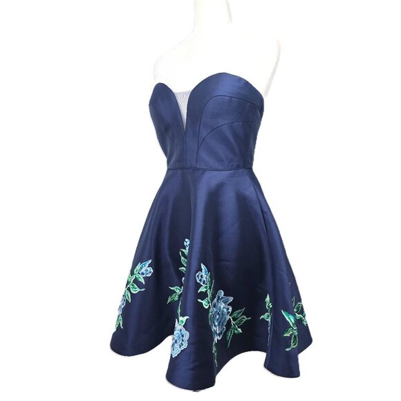 Rachel ALLAN Navy Floral Embroidered Sweetheart Short Dress 4397 - Picture 4 of 13